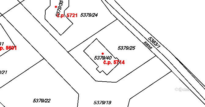 Chomutov 5714 na parcele st. 5379/40 v KÚ Chomutov I, Katastrální mapa