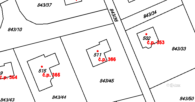 Cerhovice 366 na parcele st. 511 v KÚ Cerhovice, Katastrální mapa