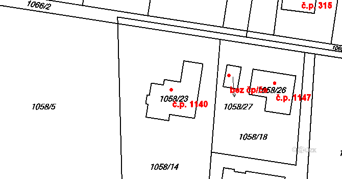 Bludovice 1140, Havířov na parcele st. 1058/23 v KÚ Bludovice, Katastrální mapa