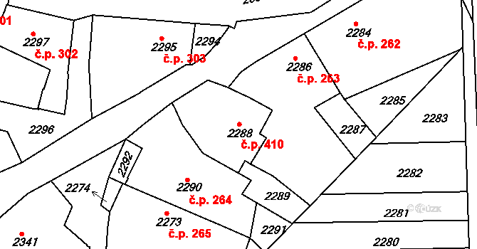 Jemnice 410 na parcele st. 2288 v KÚ Jemnice, Katastrální mapa