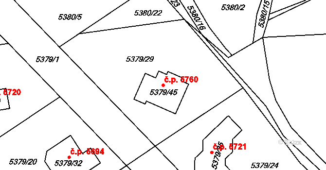 Chomutov 5760 na parcele st. 5379/45 v KÚ Chomutov I, Katastrální mapa