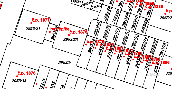 Kadaň 1879 na parcele st. 2953/24 v KÚ Kadaň, Katastrální mapa
