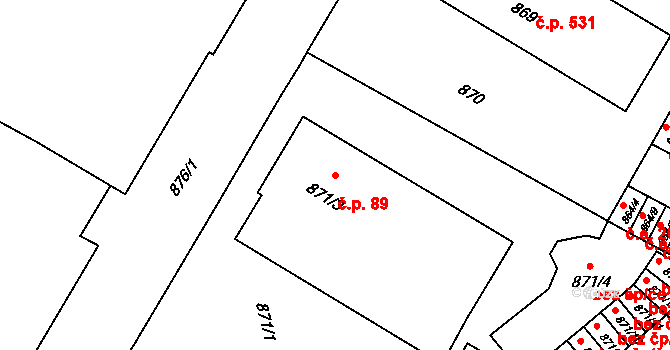 Předměstí 89, Litoměřice na parcele st. 871/3 v KÚ Litoměřice, Katastrální mapa