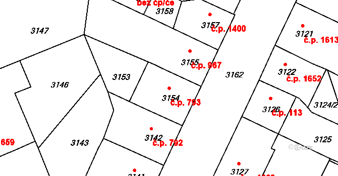 Předměstí 793, Litoměřice na parcele st. 3154 v KÚ Litoměřice, Katastrální mapa