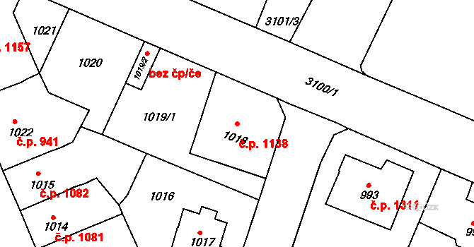 Předměstí 1138, Litoměřice na parcele st. 1018 v KÚ Litoměřice, Katastrální mapa