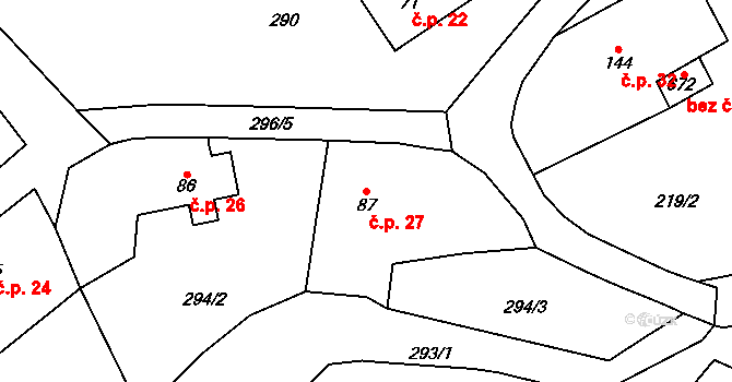 Javorník 27, Čtyřkoly na parcele st. 87 v KÚ Čtyřkoly, Katastrální mapa
