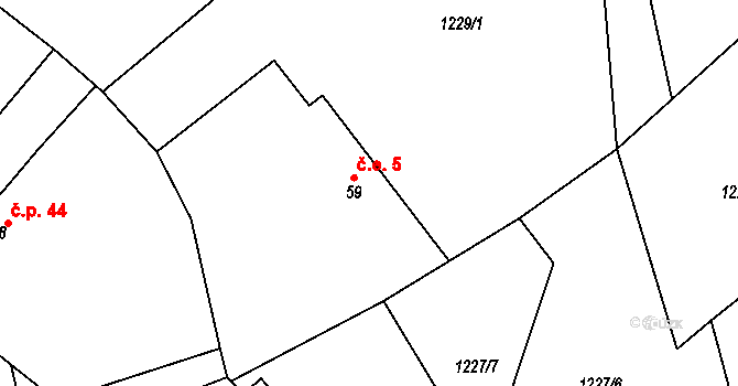 Čachotín 5 na parcele st. 59 v KÚ Čachotín, Katastrální mapa