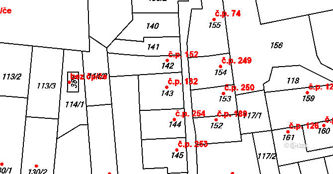 Libochovice 132 na parcele st. 143 v KÚ Libochovice, Katastrální mapa