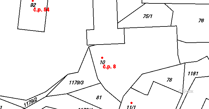 Loket 8 na parcele st. 10 v KÚ Loket u Dolních Kralovic, Katastrální mapa