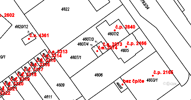 Jihlava 3974 na parcele st. 4607/4 v KÚ Jihlava, Katastrální mapa