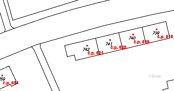 Hrabůvka 621, Ostrava na parcele st. 742 v KÚ Hrabůvka, Katastrální mapa