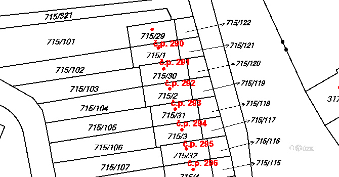Výškovice 293, Ostrava na parcele st. 715/2 v KÚ Výškovice u Ostravy, Katastrální mapa