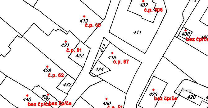 Bobrová 67 na parcele st. 419 v KÚ Dolní Bobrová, Katastrální mapa