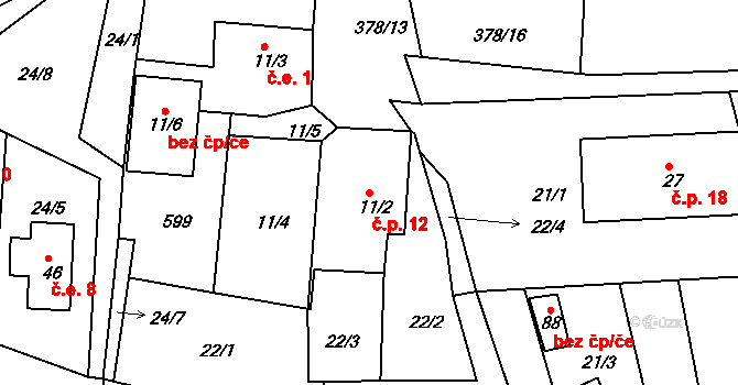 Hraničná 12, Pomezí nad Ohří na parcele st. 11/2 v KÚ Dolní Hraničná, Katastrální mapa