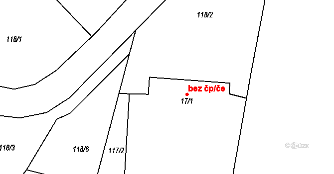 Týnec nad Sázavou 38224691 na parcele st. 17/1 v KÚ Krusičany, Katastrální mapa