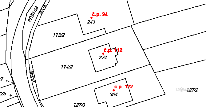 Loučka 112 na parcele st. 274 v KÚ Loučka I, Katastrální mapa