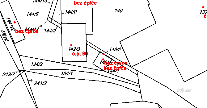Praha 41417691 na parcele st. 143/2 v KÚ Pitkovice, Katastrální mapa