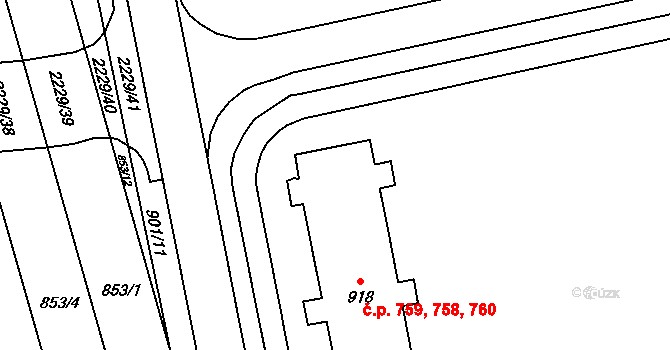 Malenovice 758,759,760, Zlín na parcele st. 918 v KÚ Malenovice u Zlína, Katastrální mapa