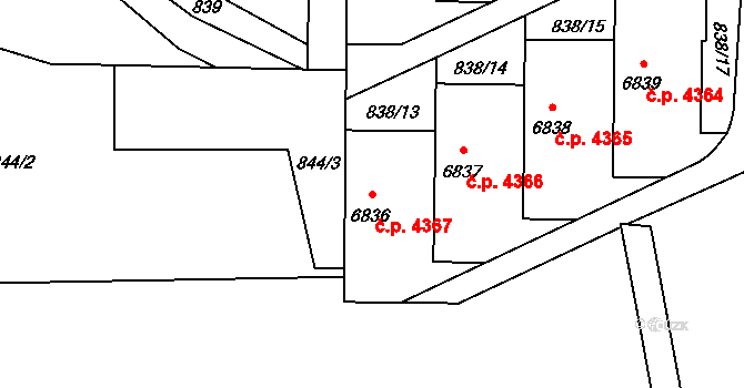 Zlín 4367 na parcele st. 6836 v KÚ Zlín, Katastrální mapa