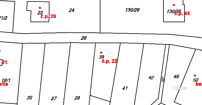 Vrbka 22, Služovice na parcele st. 39 v KÚ Vrbka u Opavy, Katastrální mapa