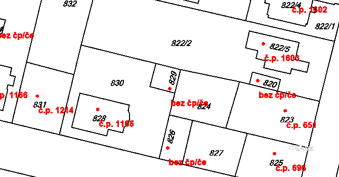 Čelákovice 43211691 na parcele st. 829 v KÚ Čelákovice, Katastrální mapa