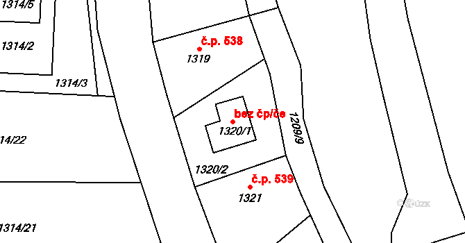 Bludov 43234691 na parcele st. 1320/1 v KÚ Bludov, Katastrální mapa