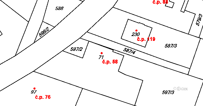 Podvihov 58, Opava na parcele st. 71 v KÚ Podvihov, Katastrální mapa