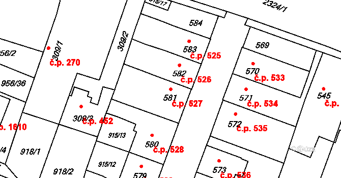 Kateřinky 527, Opava na parcele st. 581 v KÚ Kateřinky u Opavy, Katastrální mapa