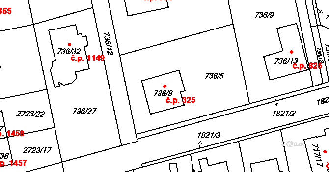 Kylešovice 325, Opava na parcele st. 736/8 v KÚ Kylešovice, Katastrální mapa