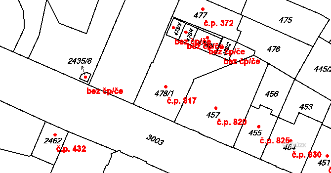 Předměstí 817, Opava na parcele st. 478/1 v KÚ Opava-Předměstí, Katastrální mapa