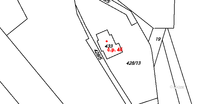 Skrochovice 45, Brumovice na parcele st. 433 v KÚ Skrochovice, Katastrální mapa