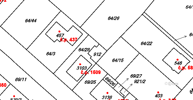 Neratovice 45430691 na parcele st. 912 v KÚ Neratovice, Katastrální mapa