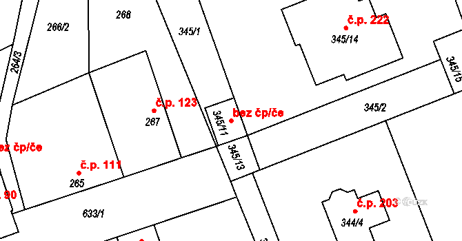 Slavětín 46301691 na parcele st. 345/11 v KÚ Slavětín nad Ohří, Katastrální mapa