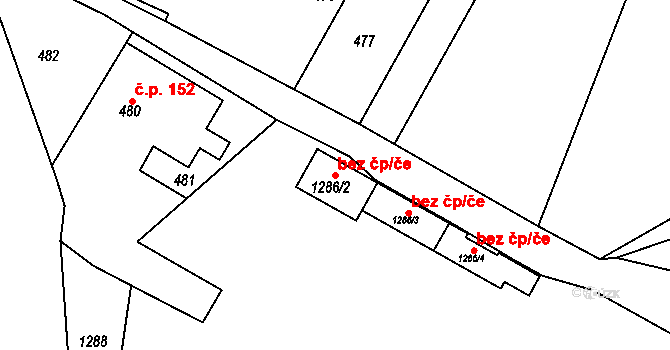 Zádveřice-Raková 47869691 na parcele st. 1286/2 v KÚ Zádveřice, Katastrální mapa