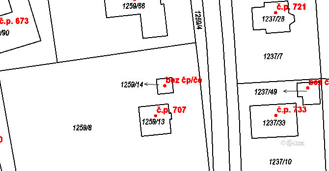 Proboštov 47947691 na parcele st. 1259/14 v KÚ Proboštov u Teplic, Katastrální mapa