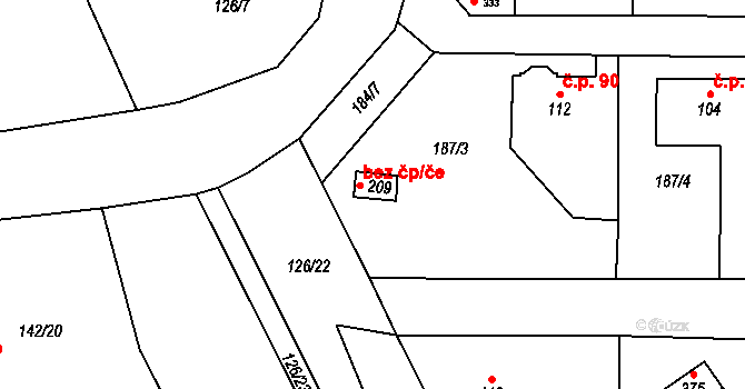 Únětice 49217691 na parcele st. 209 v KÚ Únětice u Prahy, Katastrální mapa