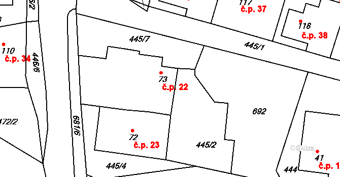 Smrkový Týnec 22, Rabštejnská Lhota na parcele st. 73 v KÚ Smrkový Týnec, Katastrální mapa
