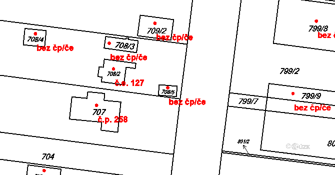 Brno 54499691 na parcele st. 708/5 v KÚ Přízřenice, Katastrální mapa