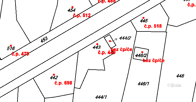Nýřany 449 na parcele st. 443 v KÚ Nýřany, Katastrální mapa