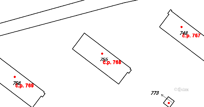 Milevsko 768 na parcele st. 755 v KÚ Milevsko, Katastrální mapa