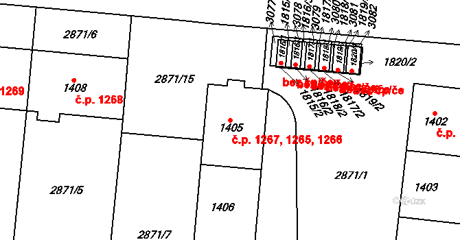 Choceň 1265,1266,1267 na parcele st. 1405 v KÚ Choceň, Katastrální mapa