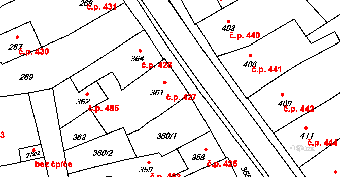Třešť 427 na parcele st. 361 v KÚ Třešť, Katastrální mapa
