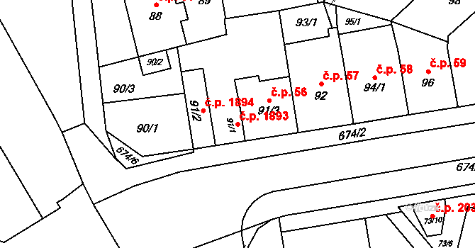Český Těšín 1893 na parcele st. 91/1 v KÚ Český Těšín, Katastrální mapa