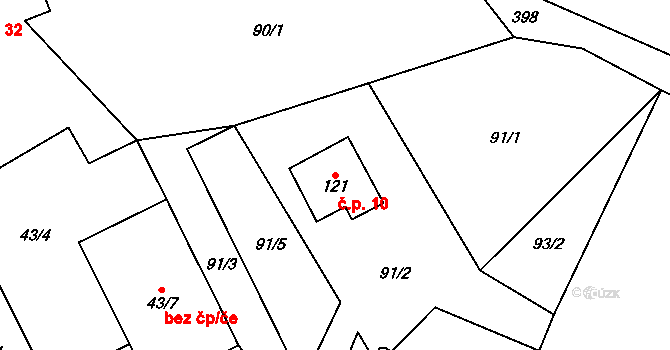 Lobeč 10 na parcele st. 121 v KÚ Lobeč u Mšena, Katastrální mapa
