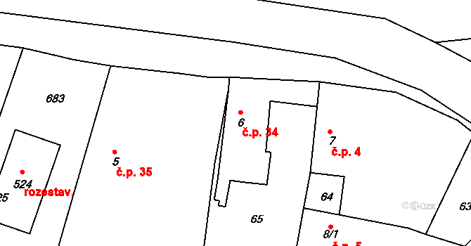 Byškovice 34, Neratovice na parcele st. 6 v KÚ Byškovice, Katastrální mapa