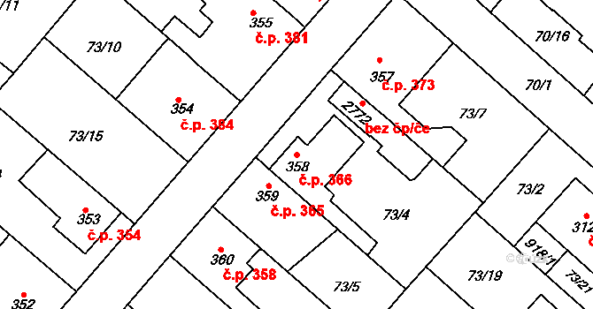 Neratovice 366 na parcele st. 358 v KÚ Neratovice, Katastrální mapa