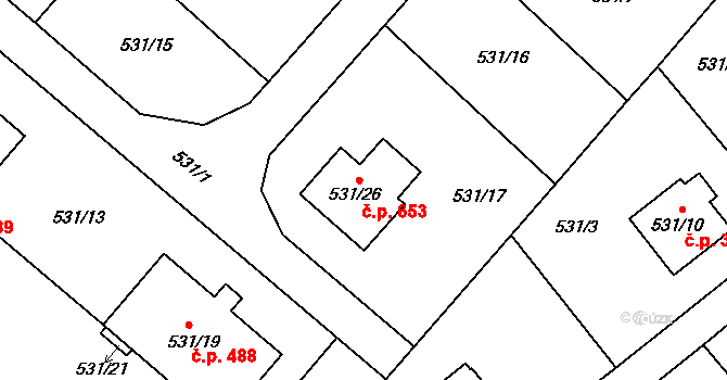 Krmelín 653 na parcele st. 531/26 v KÚ Krmelín, Katastrální mapa