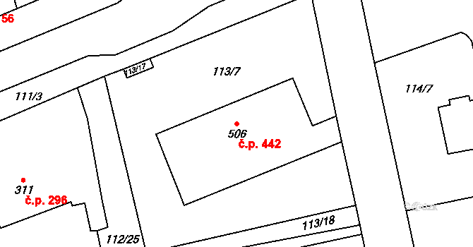 Rudná 442 na parcele st. 506 v KÚ Dušníky u Rudné, Katastrální mapa