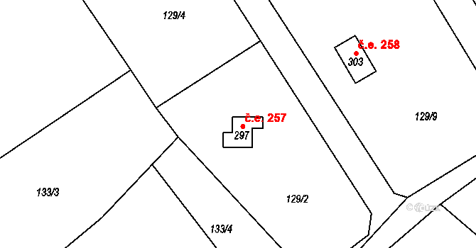 Černolice 257 na parcele st. 297 v KÚ Černolice, Katastrální mapa