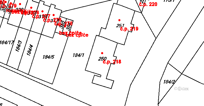 Středokluky 218 na parcele st. 250/1 v KÚ Středokluky, Katastrální mapa